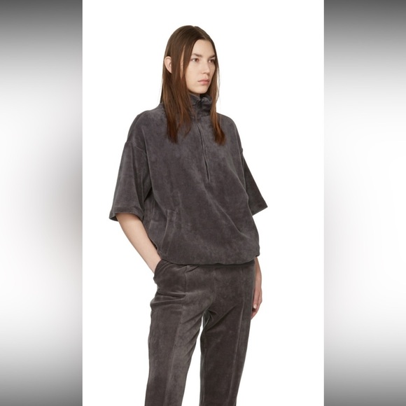 Essentials Fear of God Velour Half Zip Pullover Sweatshirt Charcoal Gray Size M - Picture 1 of 7